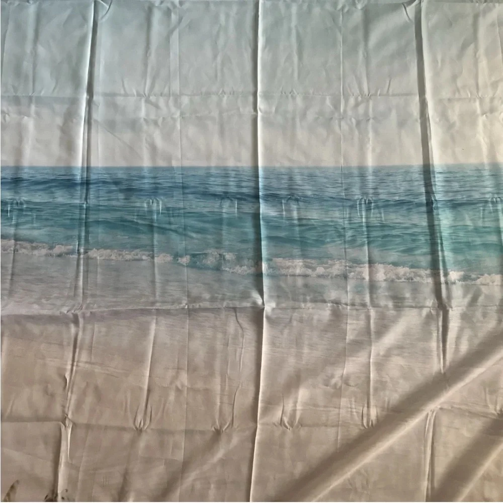 Beach Shower Curtain Tropical Ocean Waves Seashell Starfish Nautica Decor 60x71